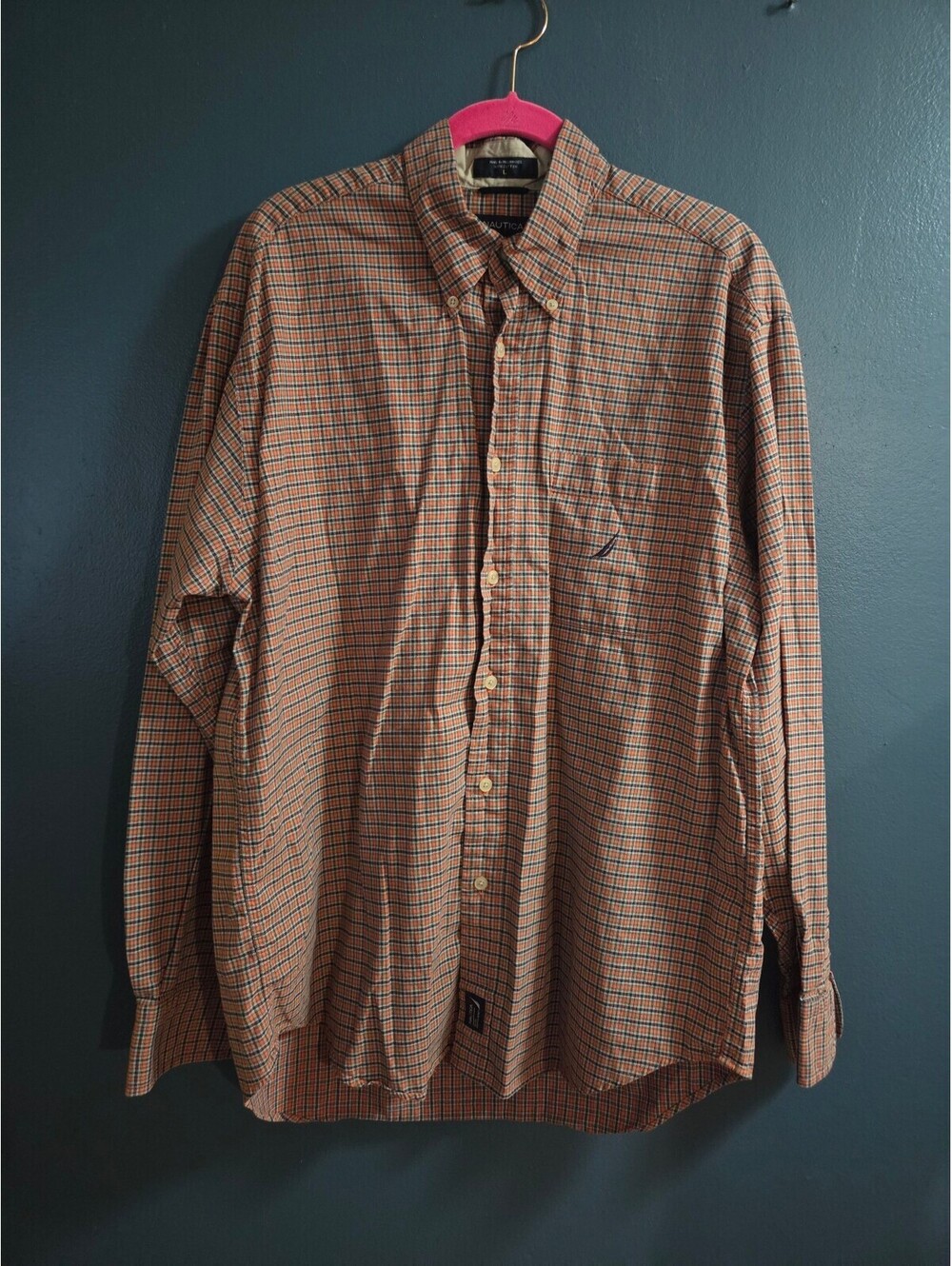 Nautica Y2K Men's Large Plaid Button Down Shirt Cotton Long Sleeve